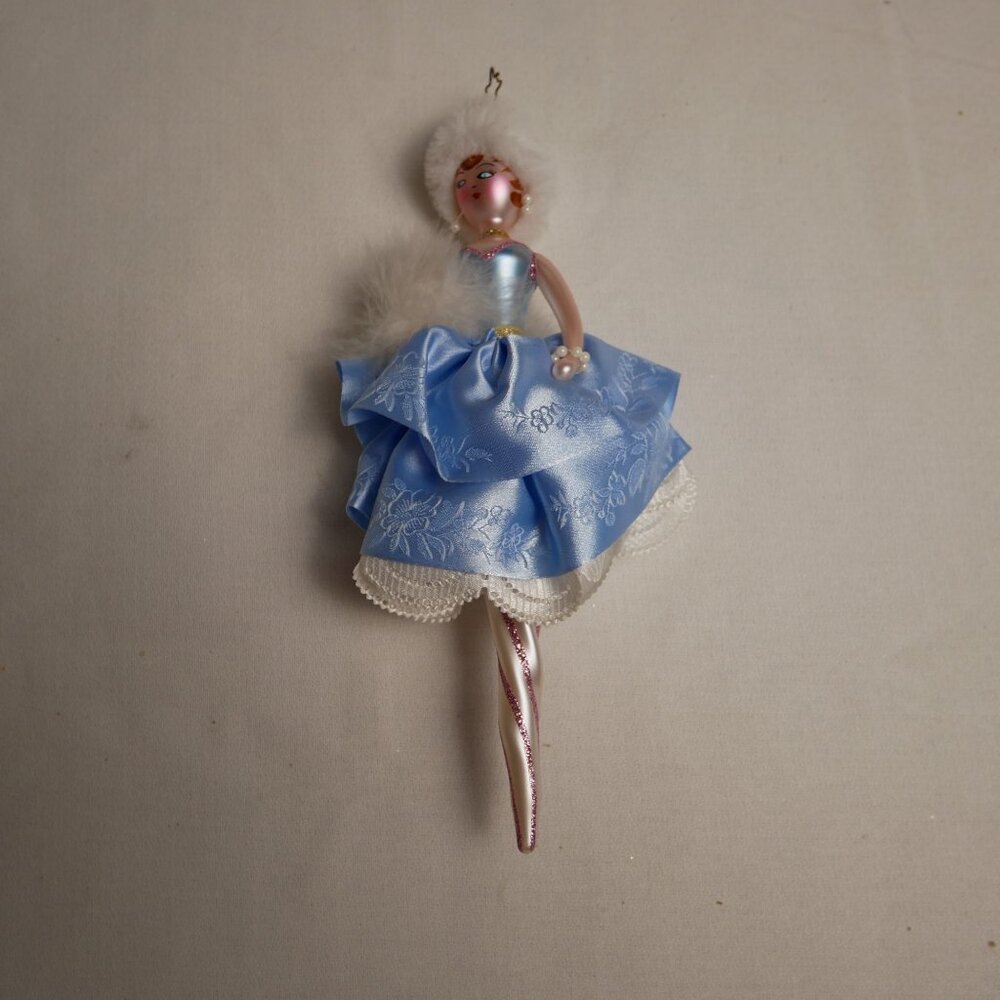 Christopher Radko 2003 "Flurry Flirt" Ornament With Blue Dress & Feather Accents